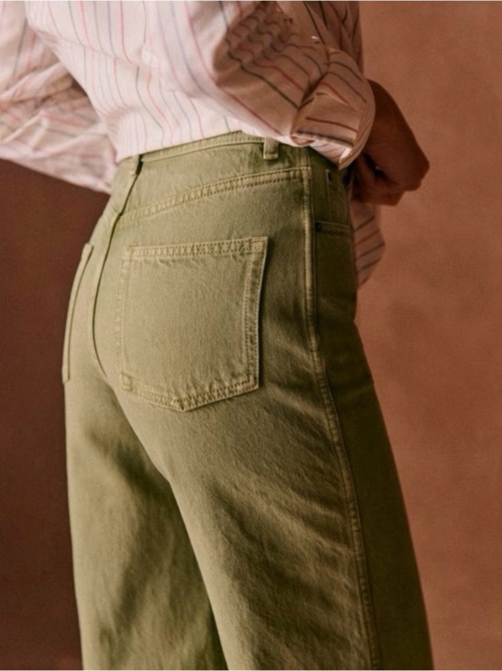 Sezane Olive Green Wide Leg Jeans - Picture 3 of 9